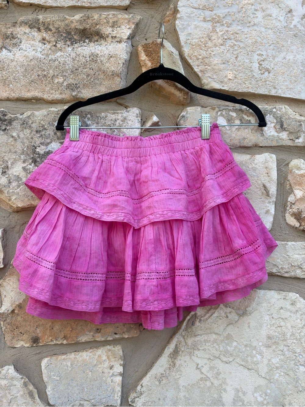 vibrant pink LoveShackFancy Ruffle Mini Skirt size p which is xs